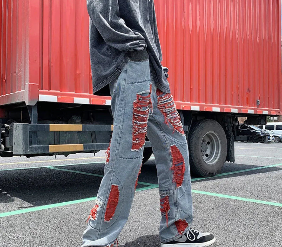 Men's Ripped Color Jeans