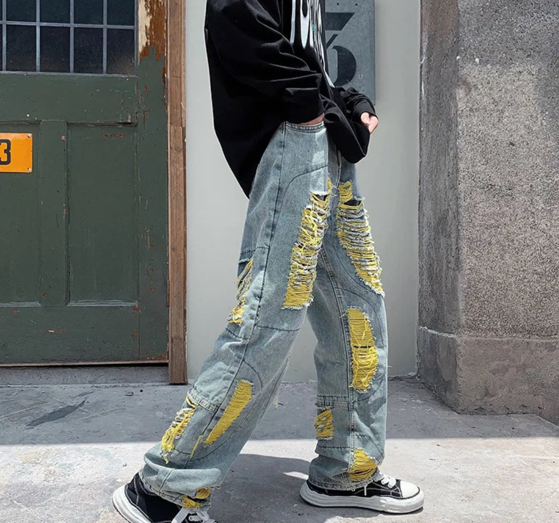 Men's Ripped Color Jeans