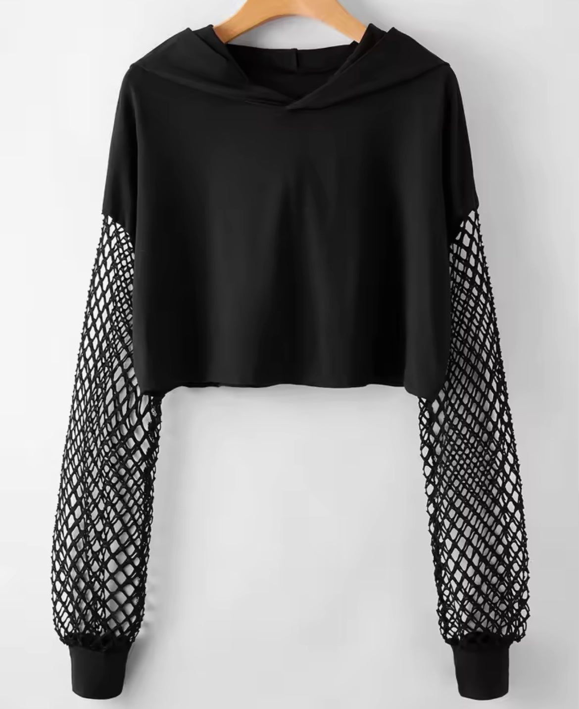 Mesh Sleeve Crop Hoodie