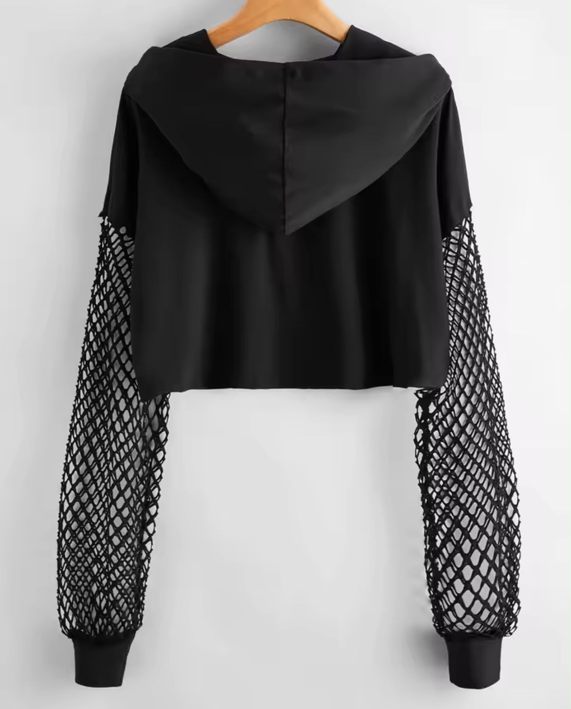 Mesh Sleeve Crop Hoodie