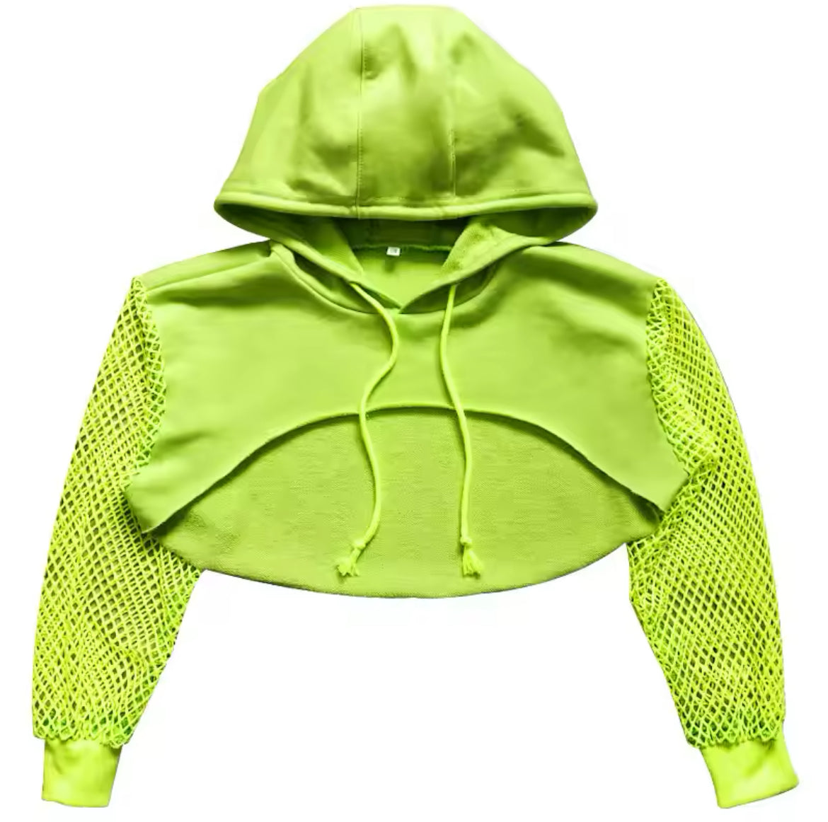 Lime Green Mesh Sleeve Crop Hoodie